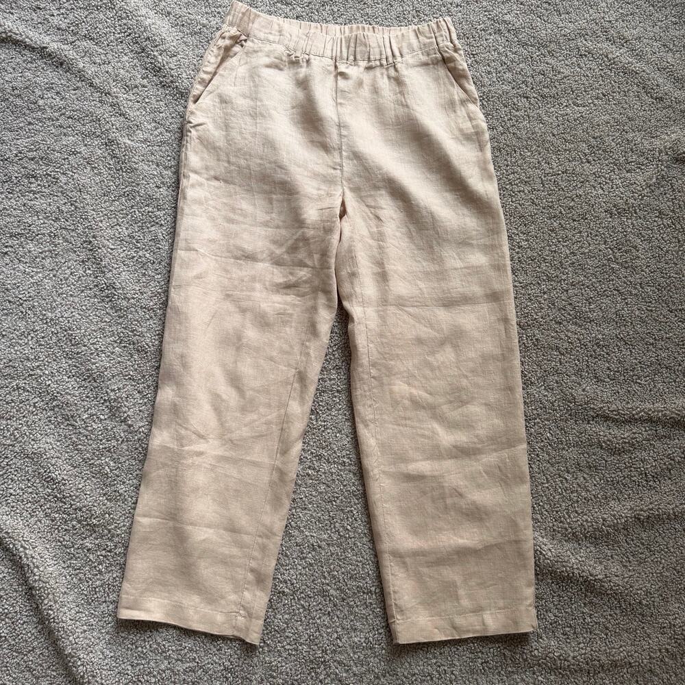 NWT Quince 100% European Linen Driftwood Beige Tan Pull On Pants Size Small